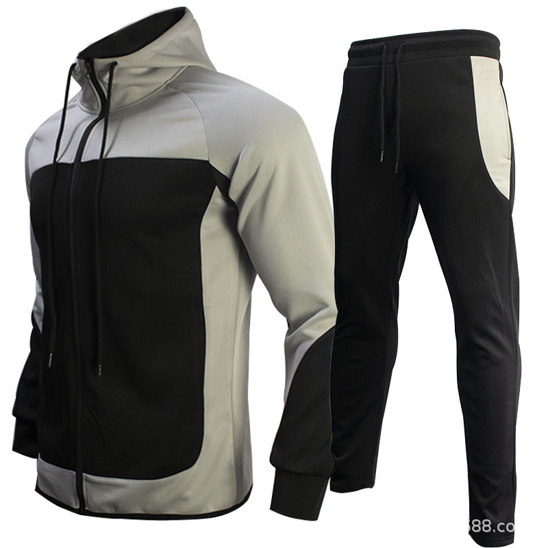 Pull à capuche deux pièces pour homme, tendance, couleur contrastée, ensemble de vêtements de sport décontractés pour l'automne_voghion.com