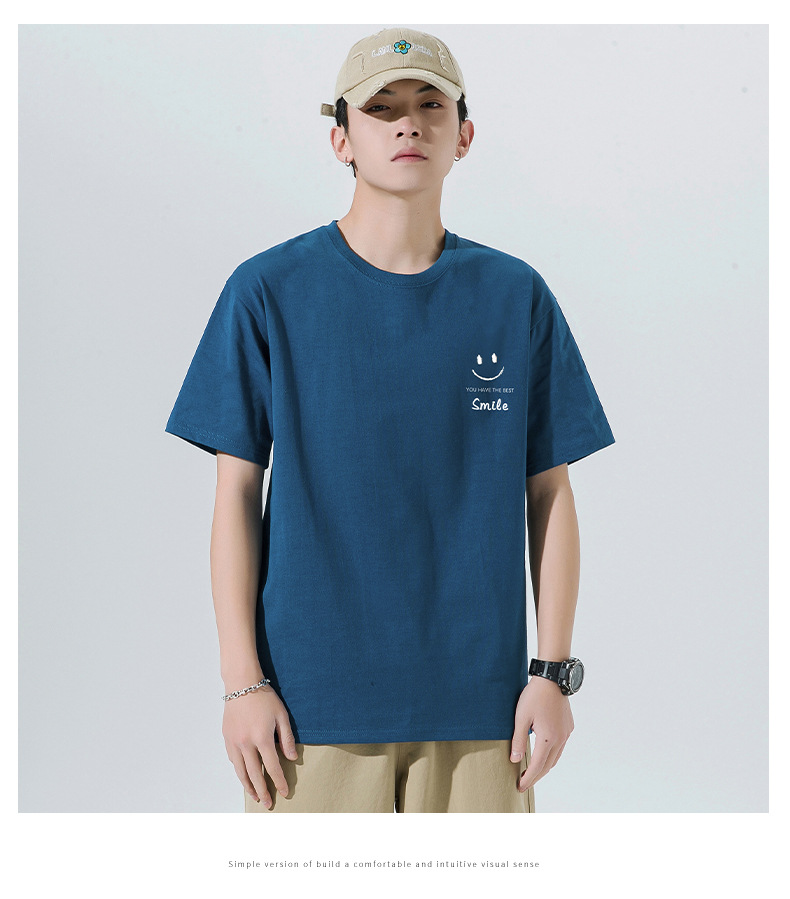 Short Sleeved T Shirt For Men Summer New Smiley Face Printed Cotton Loose Round Neck S Half Youth_voghion.com