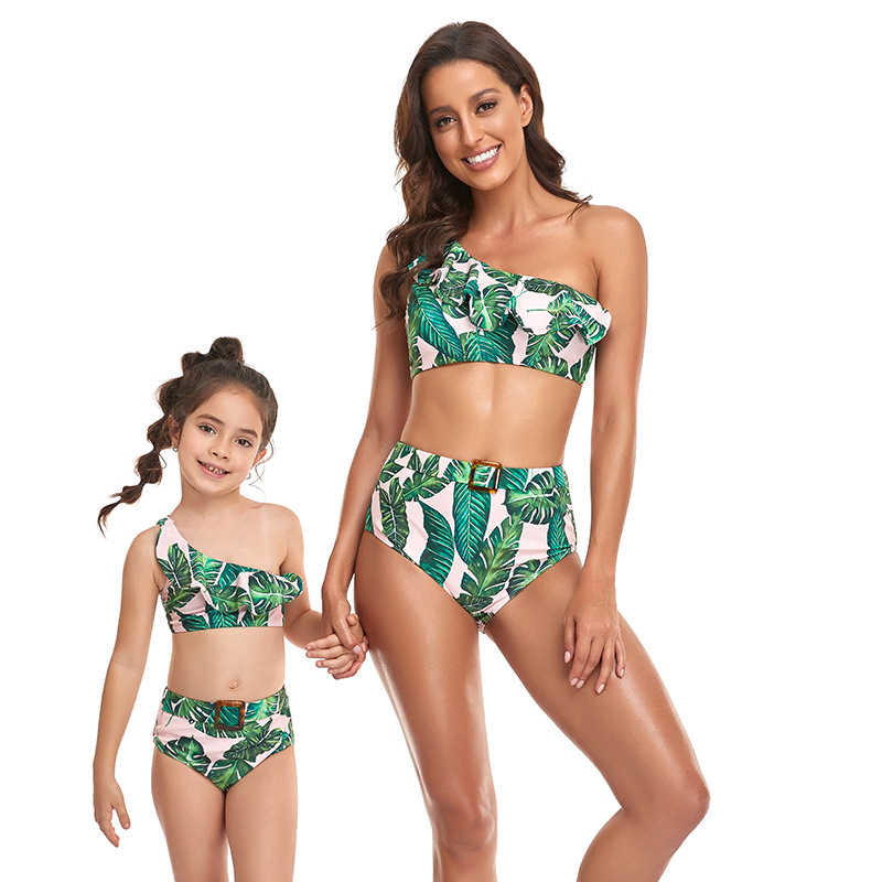 Maillot de bain familial Maillot de bain Hi Fish Maillot de bain familial bikini à épaules diagonales_voghion.com