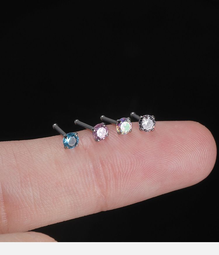 Piercing per naso da donna in acciaio inossidabile con zirconi, a forma di stella, ad angolo retto, in acciaio al titanio_voghion.com