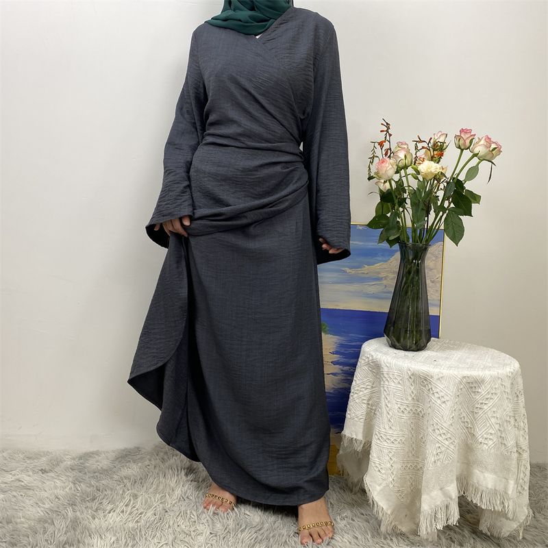 Abiti lunghi da donna in lino per le feste, abaya, musulmani, Ramadan, per l'Eid, caftano marocchino, abito nero, jalabiya, tinta unita_voghion.com