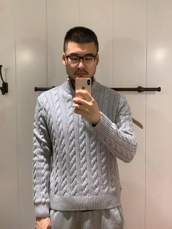 embroidered Pony Autumn And Winter Half Zip Men's Sweater Stand Collar Casual Couple Fried Dough Twists Top_voghion.com