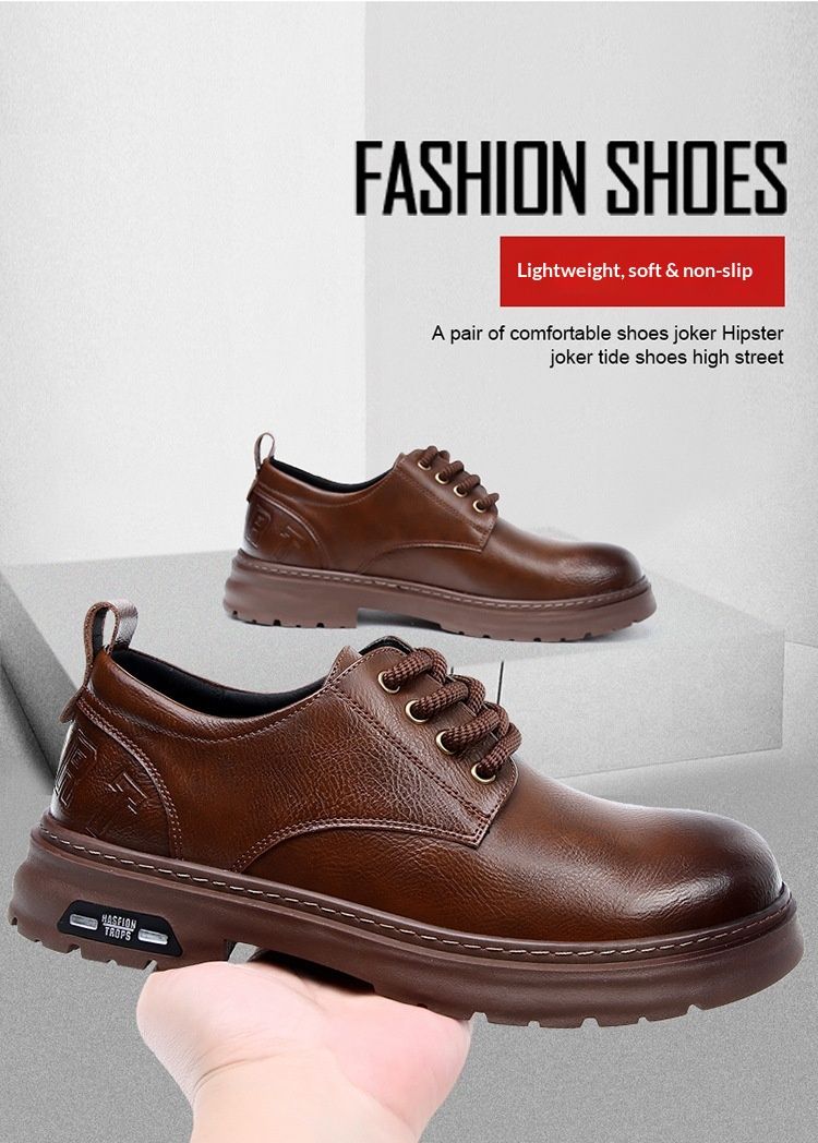 Voyage Spring Derby da uomo, stivali bassi Martin, stile britannico, punta arrotondata, scarpe da lavoro nere con suola spessa, casual in pelle_voghion.com