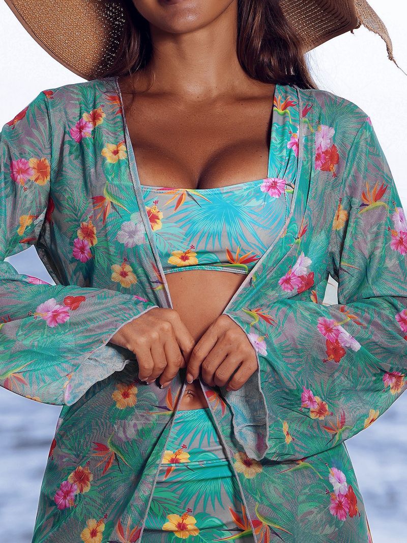 Dameskleding Mode Sexy Multi Color Bedrukt Mesh Dames Bikini Bikini Driedelig Dames Badpak_voghion.com