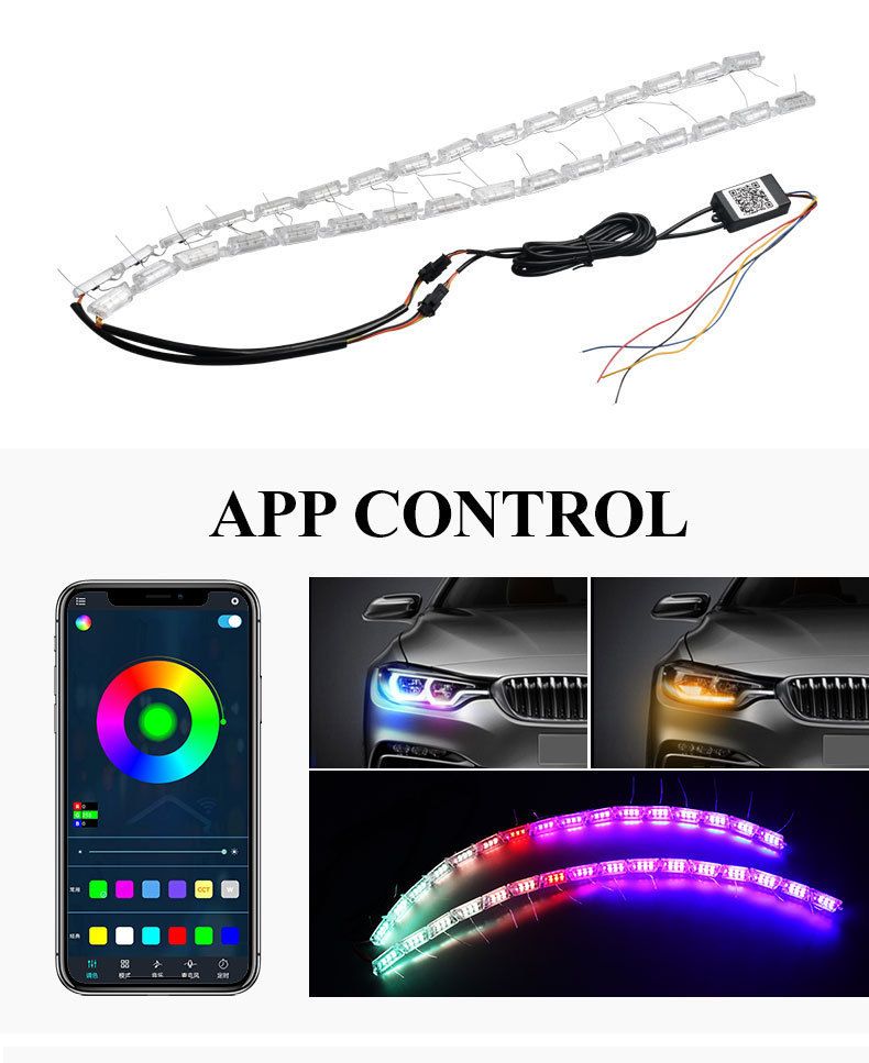 Luzes LED diurnas coloridas para carro, direção aquática, controle remoto RGB, luz de lágrima de cristal, barra de luz de marquise, modificação de luz de carro_voghion.com