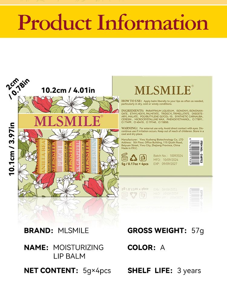 MLSMIILE Set od 4 balzama za usne Njega usana s vitaminom E Hidratantni balzam za usne s okusom voća_voghion.com