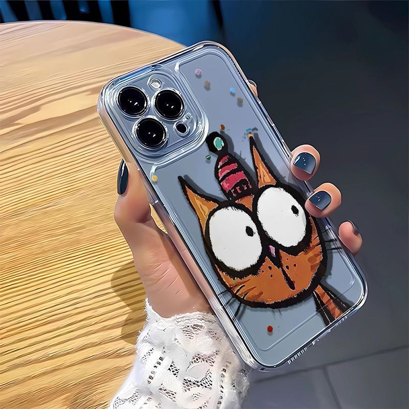 Custodia per telefono con testa di gatto dipinta colorata, trasparente, con foro di precisione, compatibile con Mate60/P70 16/15/14/13_voghion.com