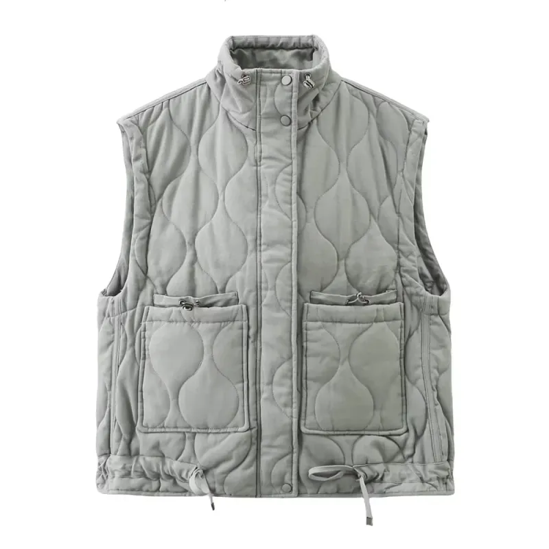 Nuovo gilet versatile da donna con colletto alto, senza maniche, decorazione con tasca, in cotone, giacca con spalle larghe_voghion.com