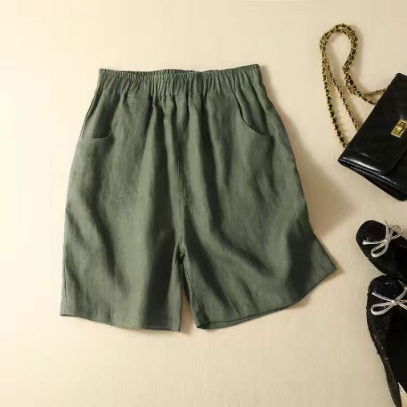 Pantaloncini a gamba larga in cotone e vita alta 2025 per donna in estate, sottili, larghi, taglia grande, per mamme di mezza età,_voghion.com