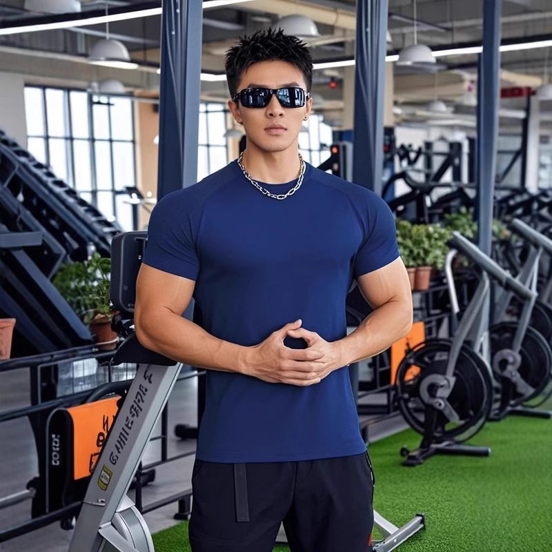 Muskel-Fitness-Übung Baumwolle Kurzarm Basketball Lauftraining Solona elastische Sport T-Shirt Herren_voghion.com