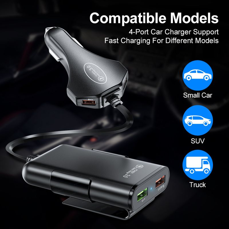 Müzik Festivali QC3.0 ön ve arka şarj cihazları, hızlı 12A, bir ila dört, kablolu 4USB, çoklu flaş şarj, dört portlu araç şarjı_voghion.com