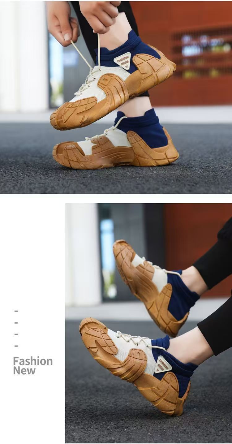 Men's New Thick-Soled Lightweight Sock Mouth Casual Shoes Youth Fashion Color-Block Sneakers_voghion.com