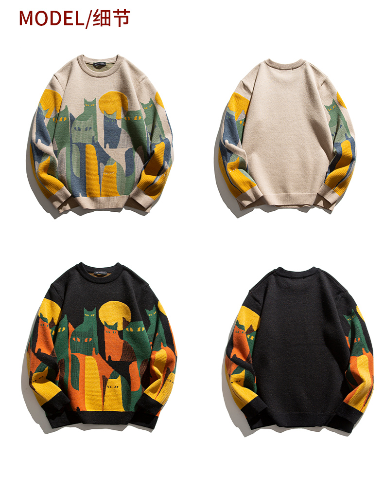 2023 Hierscht Haruku Stréckpullover Männer Fraen Wanter Cartoon Voll Kaz Print Pullover Vintage Causal Loose Pullover_voghion.com