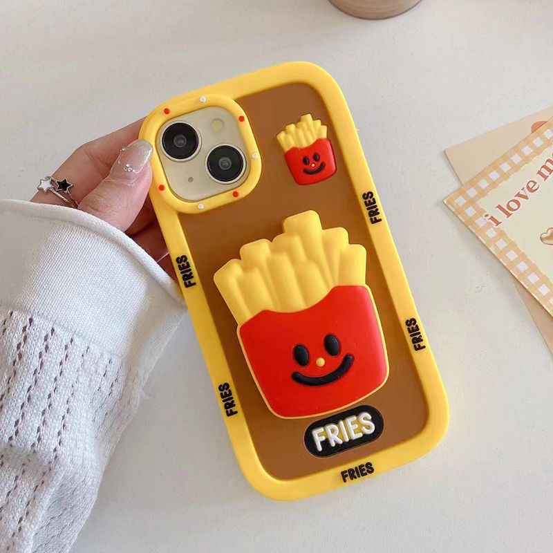 Zabaven 3D silikonski nosilec za krompirček in burger za par telefonov za iPhone 15 Pro Max 14 13 11 12 z držalom in stojalom_voghion.com