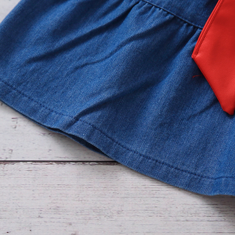 Otroška oblačila Dekliška jeans obleka z dolgimi rokavi, krilo A-kroja + pas_voghion.com