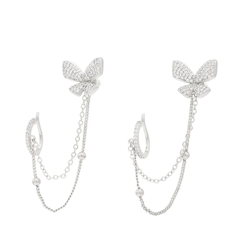 European And American Internet Celebrity Style Light Luxury Heavy Craft 5A Zircon Butterfly Ear Hooks Line Design Brass_voghion.com