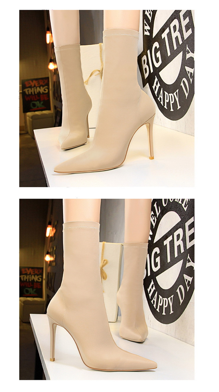 315-1 Einfache Damen-Stiefel mit dünnem, superhohem Absatz und sexy Nachtclub-Passform, schmaler, spitzer Leica-elastischer Kurzstiefel_voghion.com