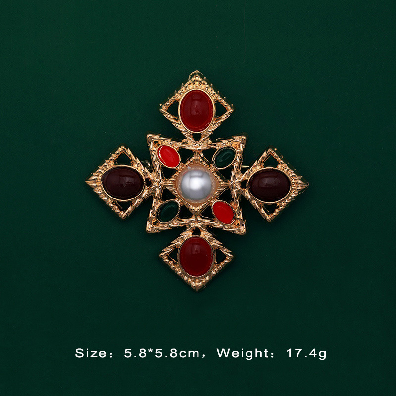 Designer-Stil, Barock-Retro-Gold-Damenbrosche, Edelstein, antike Hofaccessoires_voghion.com