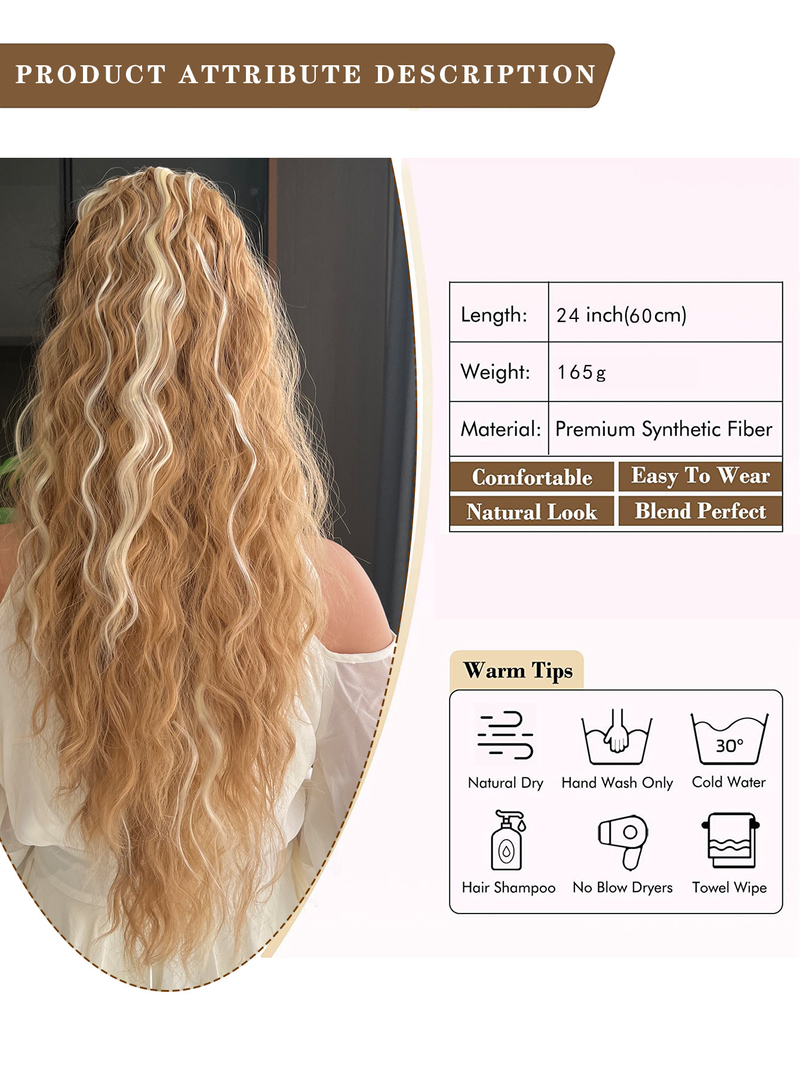 Synthetisch haar 23 inch dames lang krullend met waterrimpel trekkoord paardenstaartvlecht voor modieus en natuurlijk simulatiehaar_voghion.com