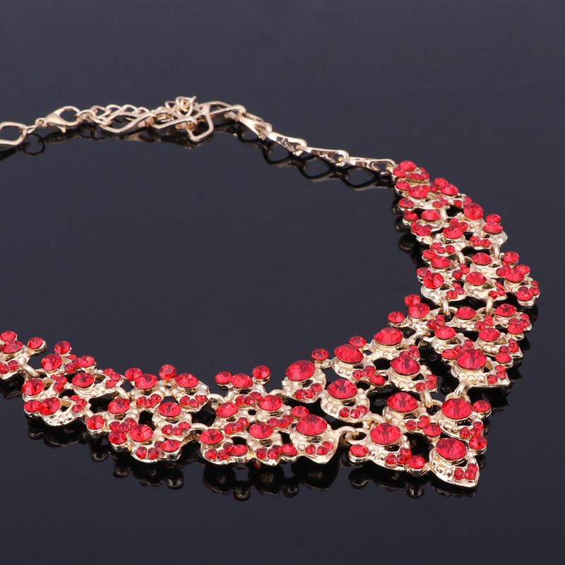 Trendy Design Kāzu Red Rhinestone zelta krāsu rotaslietas komplekti Auskari Aproces Kaklarota Gredzeni Sievietēm_voghion.com