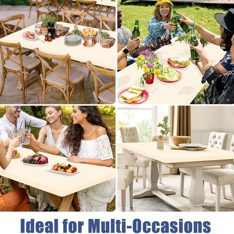 PU Stretch Fitted Rectangle Tablecloth With Elastic Edge 42 X 72 Inch Spandex Stretch Beige Brown Table Cover For Dining Supplies Picnic Outdoor Furniture Protect_voghion.com