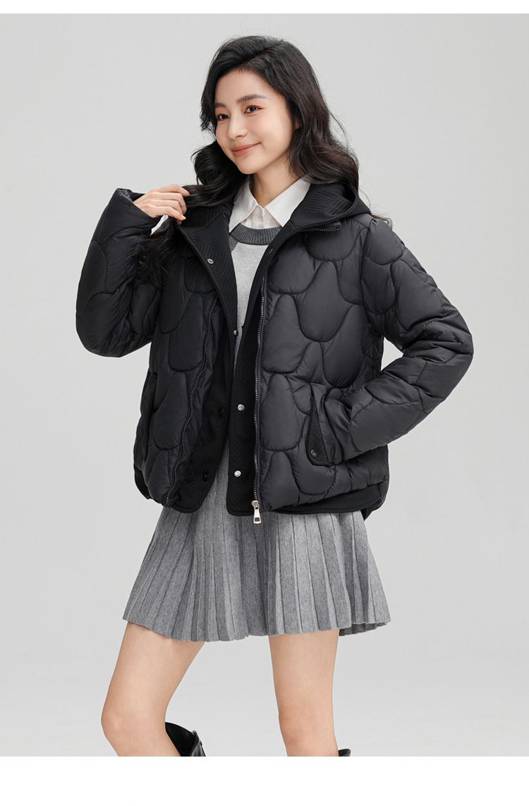 Eiropas amerikāņu īsas dūnas sieviešu raibs divdaļīgs 2024. gada ziemas modes, siltas un modernas kokvilnas dūnas_voghion.com