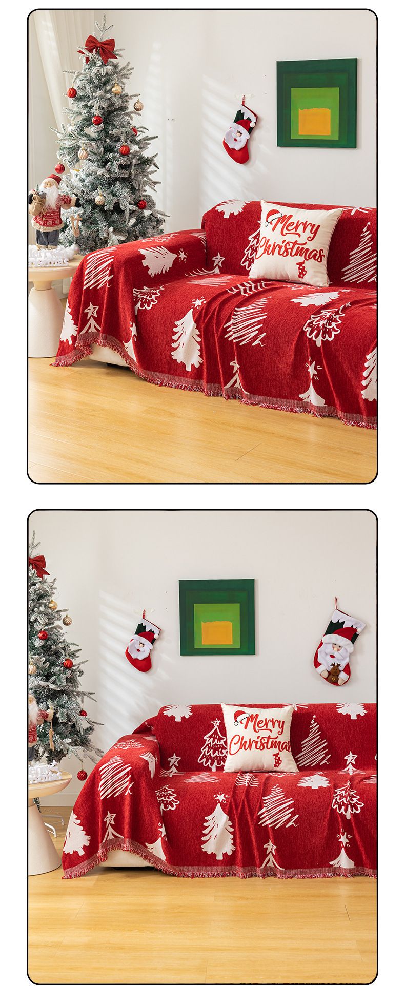 Housse de canapé de Noël en chenille - Plaid réversible rouge de qualité supérieure pour canapés d'angle, décoration moderne et minimaliste_voghion.com