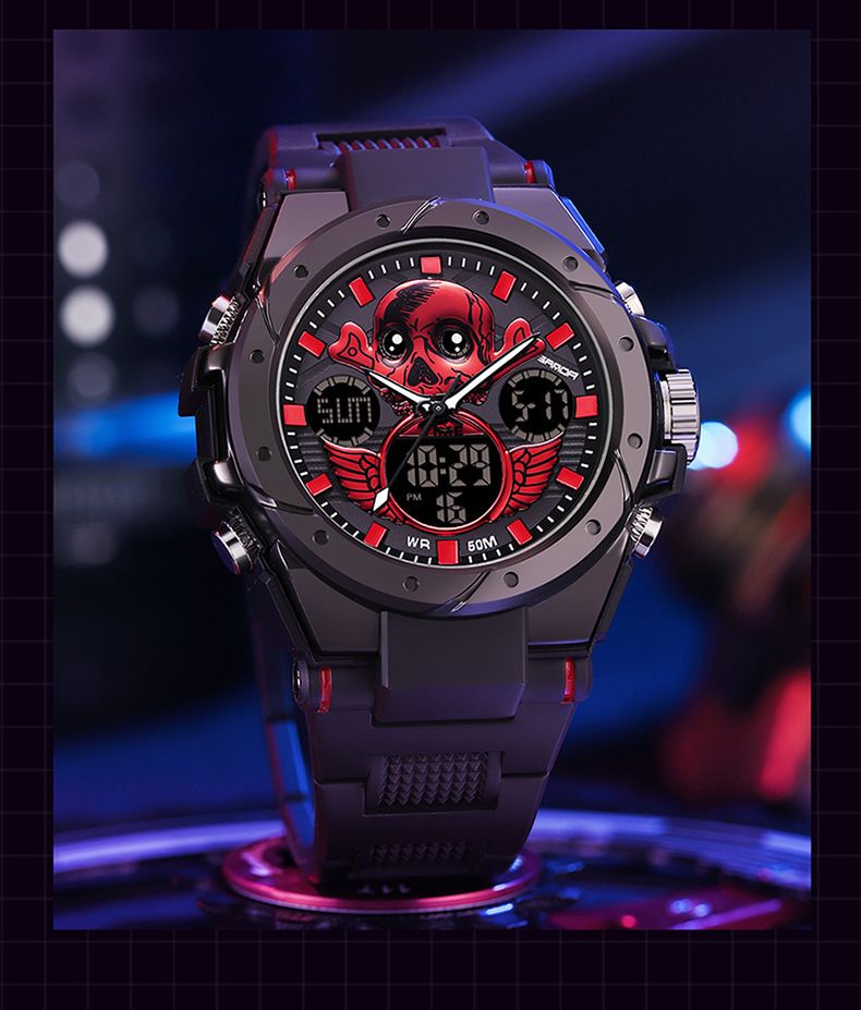 Stilvolle Herren-Skelettuhr mit Multifunktion, wasserdicht und mit Leuchtanzeige – robustes Gehäuse aus Zinklegierung und TPU-Armband – modische Totenkopfuhr_voghion.com