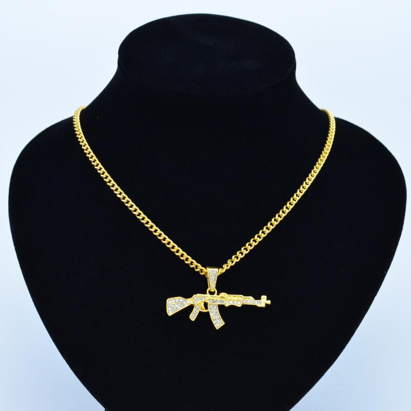 Moda Ak47 Collana con ciondolo a forma di pistola per donna Uomo Regali Hip Hop Oro Argento Fucile mitragliatore Esercito Maschile Catena Girocollo Gioielli_voghion.com