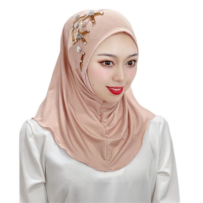 Damen Hijab, einfarbig, elastisch, geometrisches Kreuzmuster, Schal, Mütze, Baotou-Mütze, ethnische Mütze_voghion.com