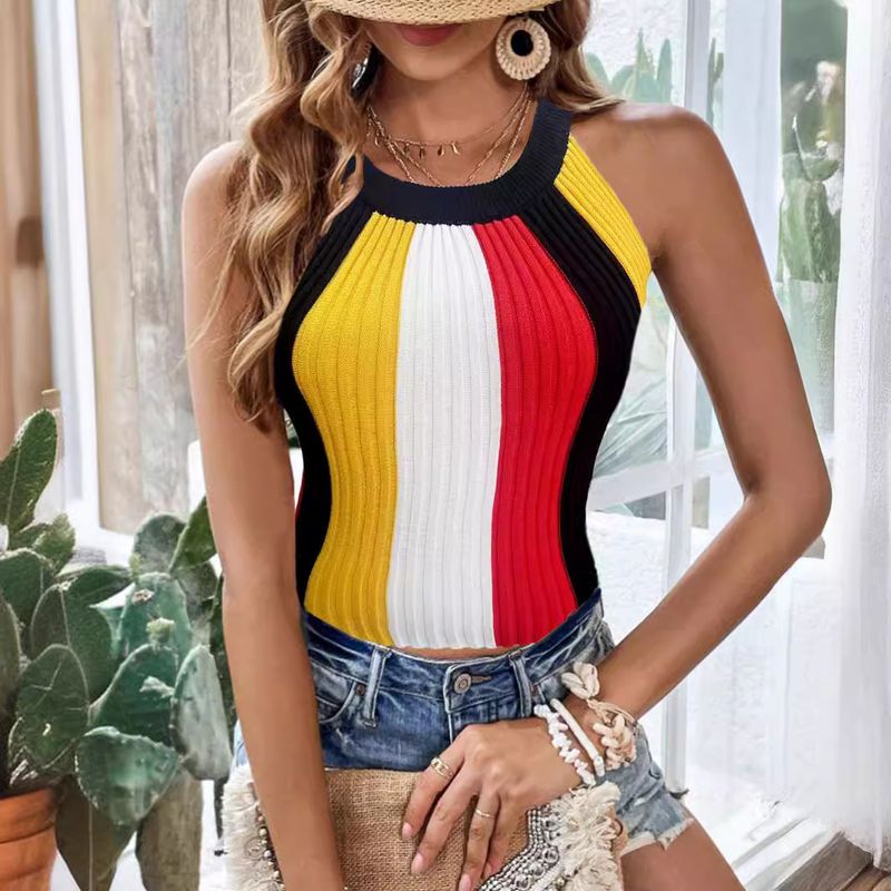 gilet superiore lavorato a maglia a righe abbinate ai colori dell'abbigliamento da donna_voghion.com