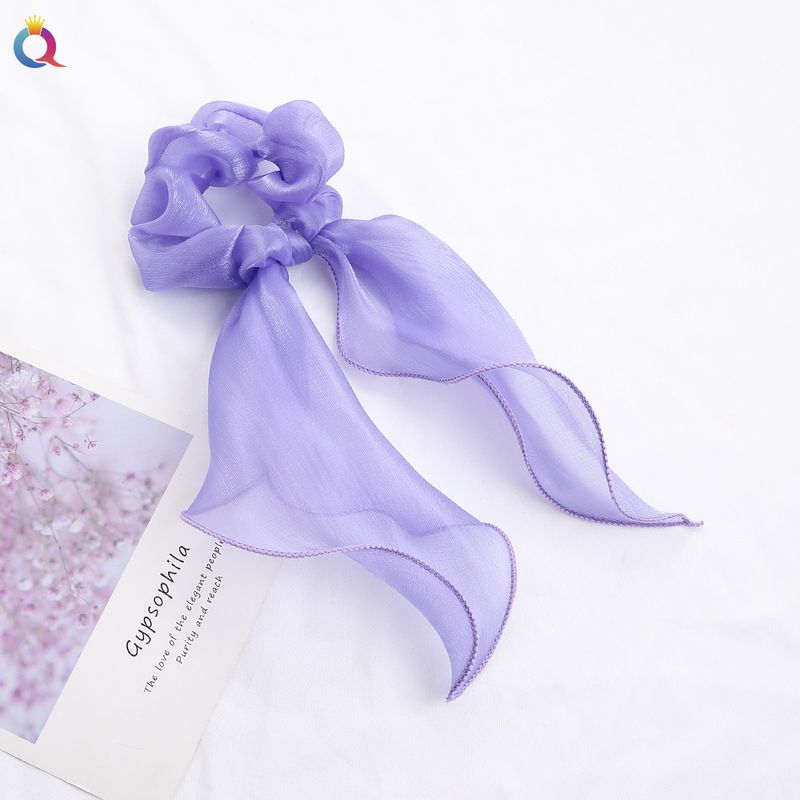 Elástico de cabelo com fita de cetim - Acessórios de cabelo com laço elegante para mulheres (cor sólida, ajustável, antiderrapante)_voghion.com