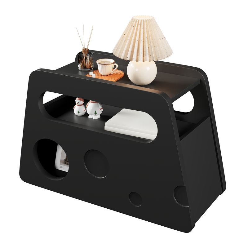 Aparador Schwarz Mit Rollen 81x51,5cm, Abgerundet, Für Wohnzimmer & Schlafzimmer_voghion.com