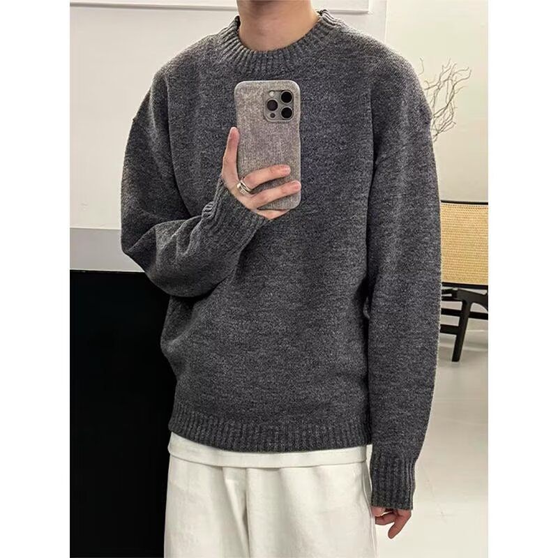 Pull oversize en maille pour homme – Pull streetwear coréen à la texture mohair (Gris foncé, M-3XL)_voghion.com