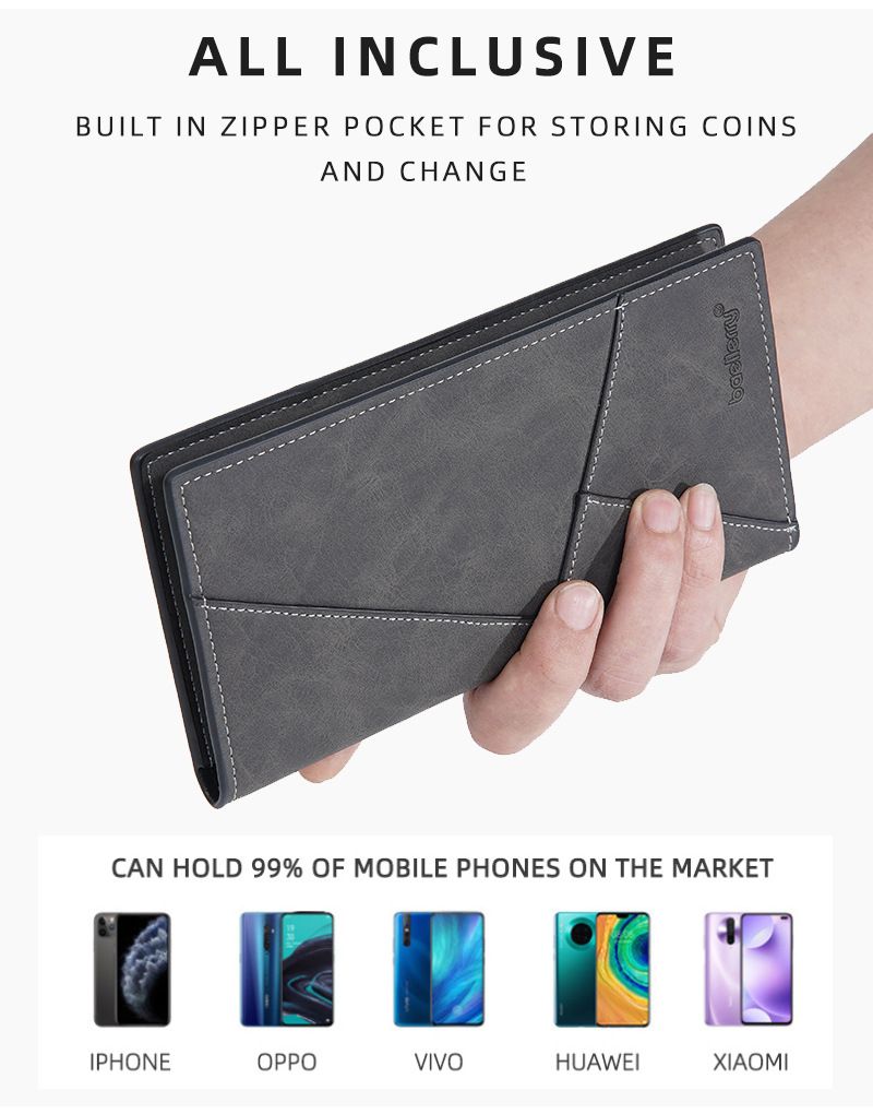 BAELLERRY New Men's Long Wallet With 17 Card Slots, Tri-Fold Design, Minimalist Business Style, Zippered Bill Compartment_voghion.com