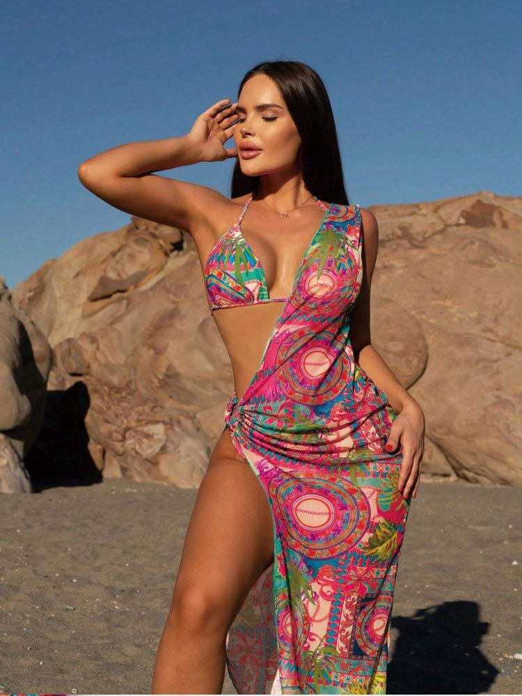2023 nouveau Bikini Sexy maille imprimé plage jupe trois pièces maillots de bain femmes Bikini maillots de bain_voghion.com