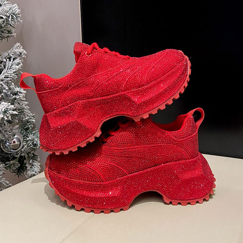 Modische Damen-Sneaker mit Strasssteinen – klobige Plateauschuhe für mehr Körpergröße, atmungsaktives Obermaterial aus PU, lässige und trendige Low-Top-Schnürschuhe_voghion.com