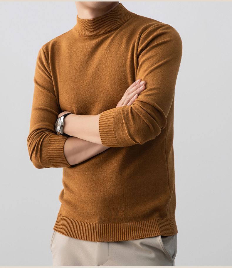 Heißverkaufte Männer 2025 Herbst Winter Neue Spezialgarn Halbrollkragen Einfarbig Casual Basis Herren Strickpullover_voghion.com