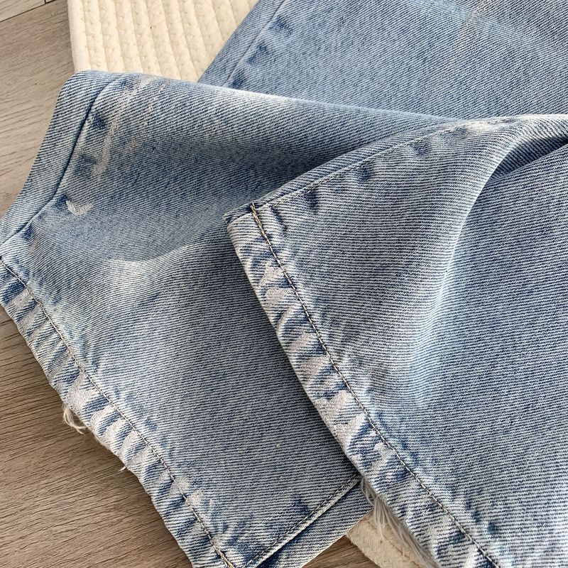 Handgebürstete, silberfarben verwaschene Distressed-Zerrissene Jeans – Cleanfit Straight Leg Bootcut mit Whiskering_voghion.com
