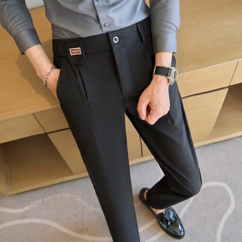 Spring And Summer New Men's Suit Pants Men's Solid Color Non-ironing Casual Pants Commuting To Work Slim-fitting Solid Color Nine-point Pants_voghion.com