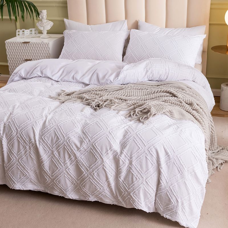 Set copripiumino di lusso in jacquard, 3 pezzi - Ricamo con motivo a onde e cubi. Biancheria da letto di alta qualità per case moderne._voghion.com
