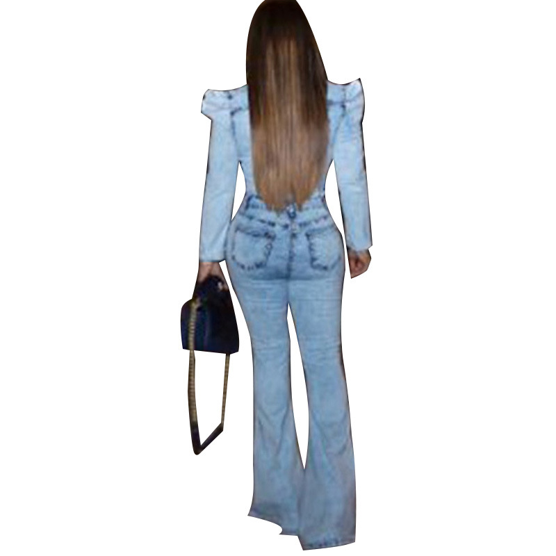 Cross Border Denim Vasket Mote Avslappet Slank Jumpsuit Stor Størrelse Damejumpsuit_voghion.com