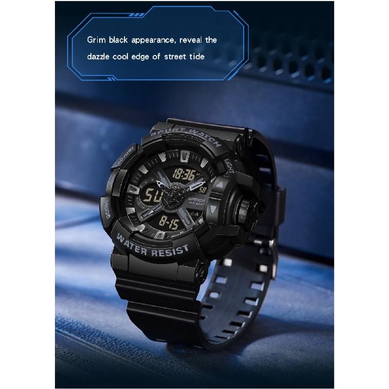 SANDA New Men's Watch Dual Screen Sport 50M Waterproof Digital Watch Quartz Watch Clock Relogio Masculino_voghion.com