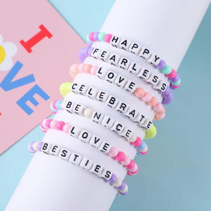Taylor Rainbow Letter Mixed Color Women's Acrylic Bead Bracelet Handmade_voghion.com