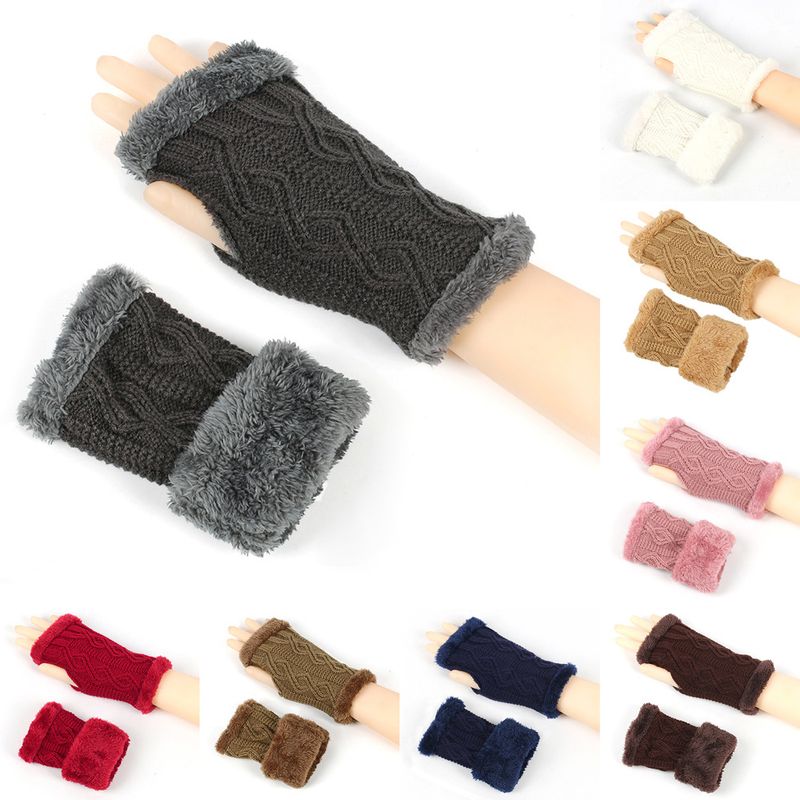 Warm Plush With Fleece Anti Cold Knitted Gloves, Wrist Protection For Autumn And Winter, Exposed Fingers, Yarn_voghion.com