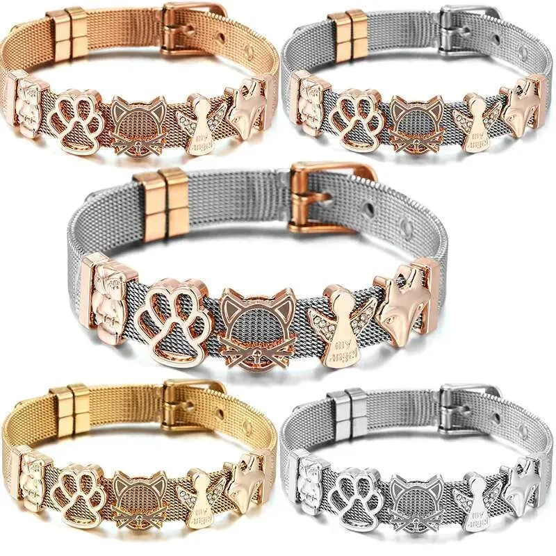 10mm Dog Paw Fox Fairy Beads Charm DIY Stainless Steel Mesh Keeper Bracelets Pulseras Mujer For Women Men Jewelry Gift_voghion.com
