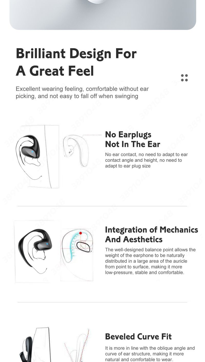 Bluetooth headset with microphone wireless headset Sports waterproof headset Noise reduction headset hook Hi-fi headset_voghion.com