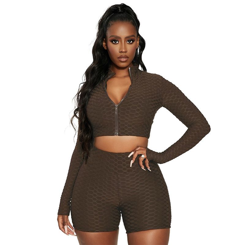 Trendy effen trainingspak met ananasprint voor dames – bijpassende casual outfit met lange mouwen (S/M/L/XL/XXL)_voghion.com