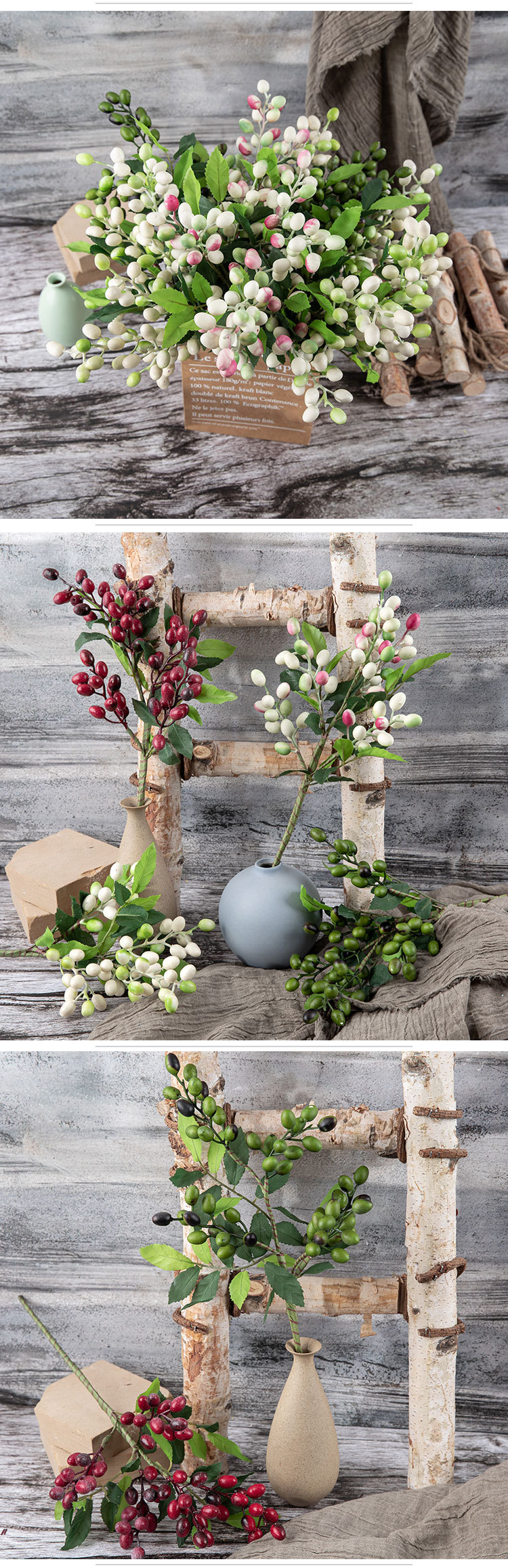 Bohnenzweig, Beeren, Oliven, Obst, Weihnachts-Kunstblumenhersteller, Heimdekoration, Blumenwand, Pflanzenwand, Kunstblume MW30333_voghion.com