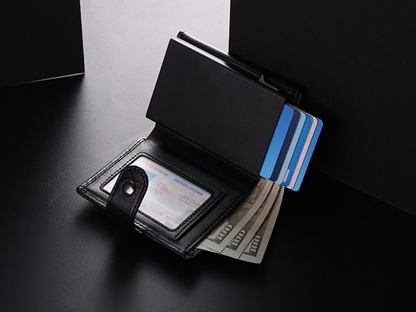 Muški kožni držač za kartice, automatski držač za kartice, novčanik, muški automatski držač za kartice, RFID antimagnetski, protiv krađe_voghion.com
